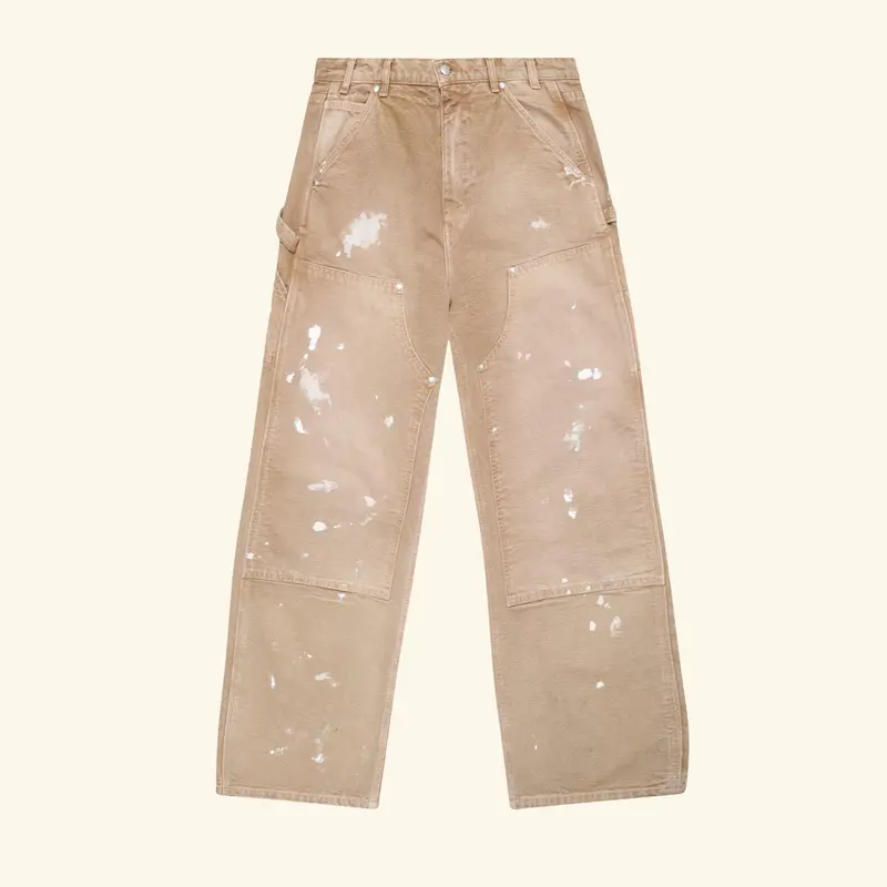 Wide Leg Double Knees Pants (Tan) 1