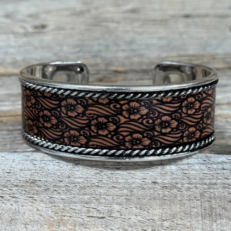 Wild West Silver Floral Fashion Cuff Bracelet - Small Floral 1