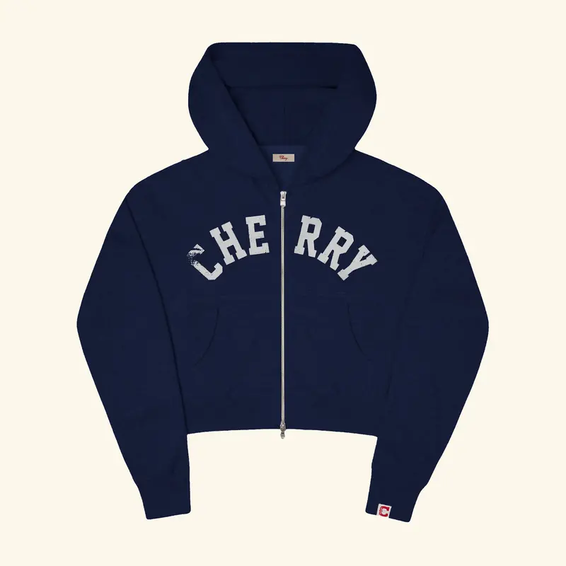 Women's Distressed Zip Hoodie (Navy) 1