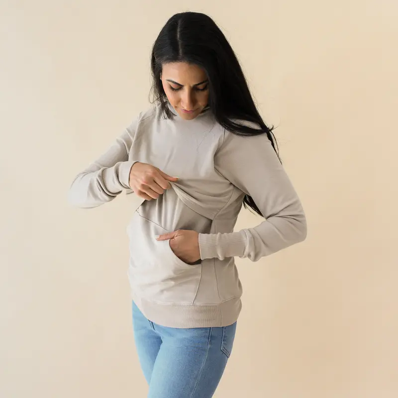 Women's French Terry Nursing Hoodie In Almond 1
