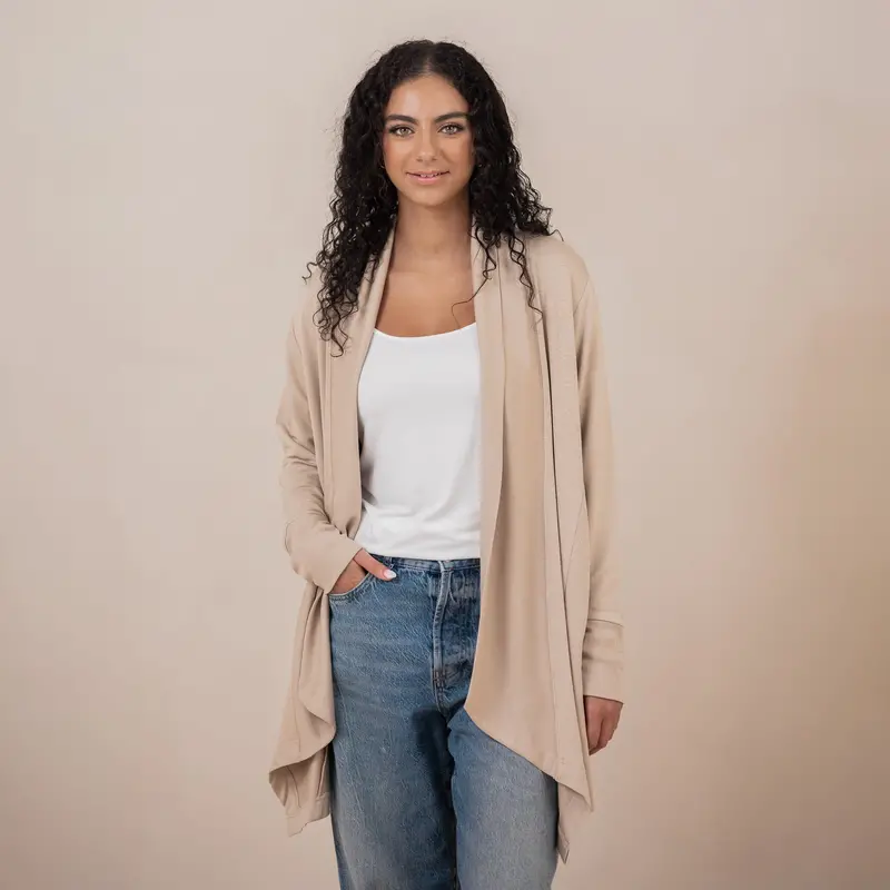 Women's French Terry Wrap Top In Almond 1