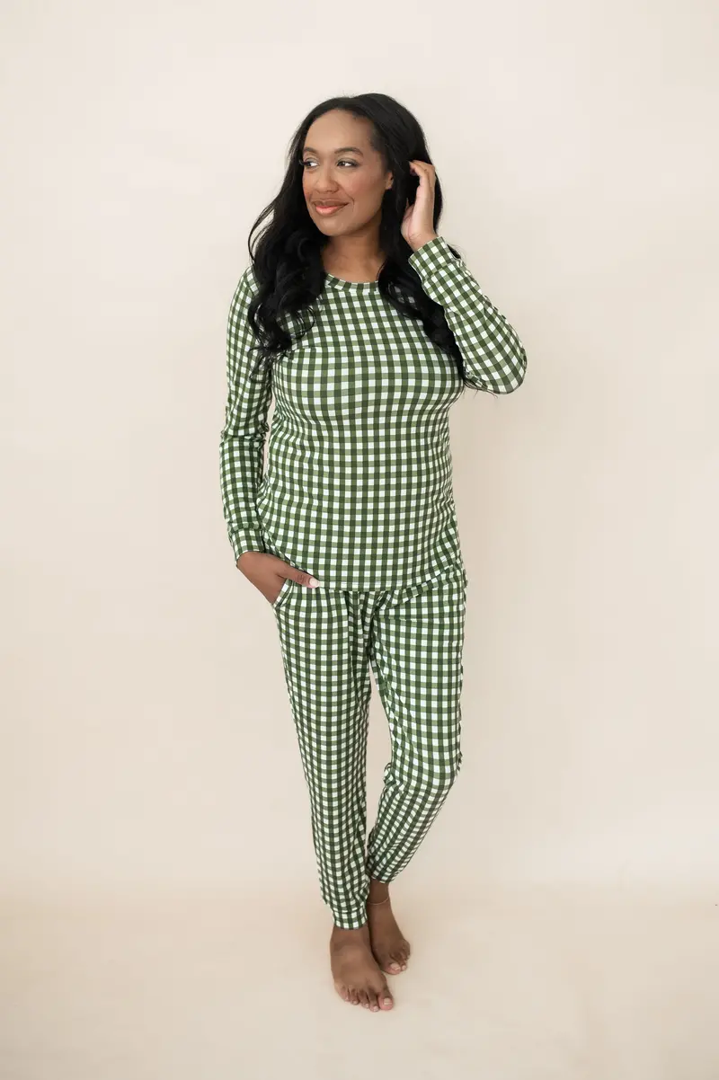 Women's Jogger Pajama Set In Gingham Fir 1