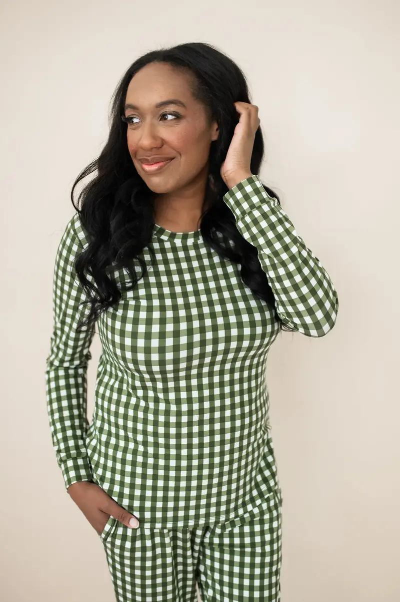 Women's Jogger Pajama Set In Gingham Fir 2