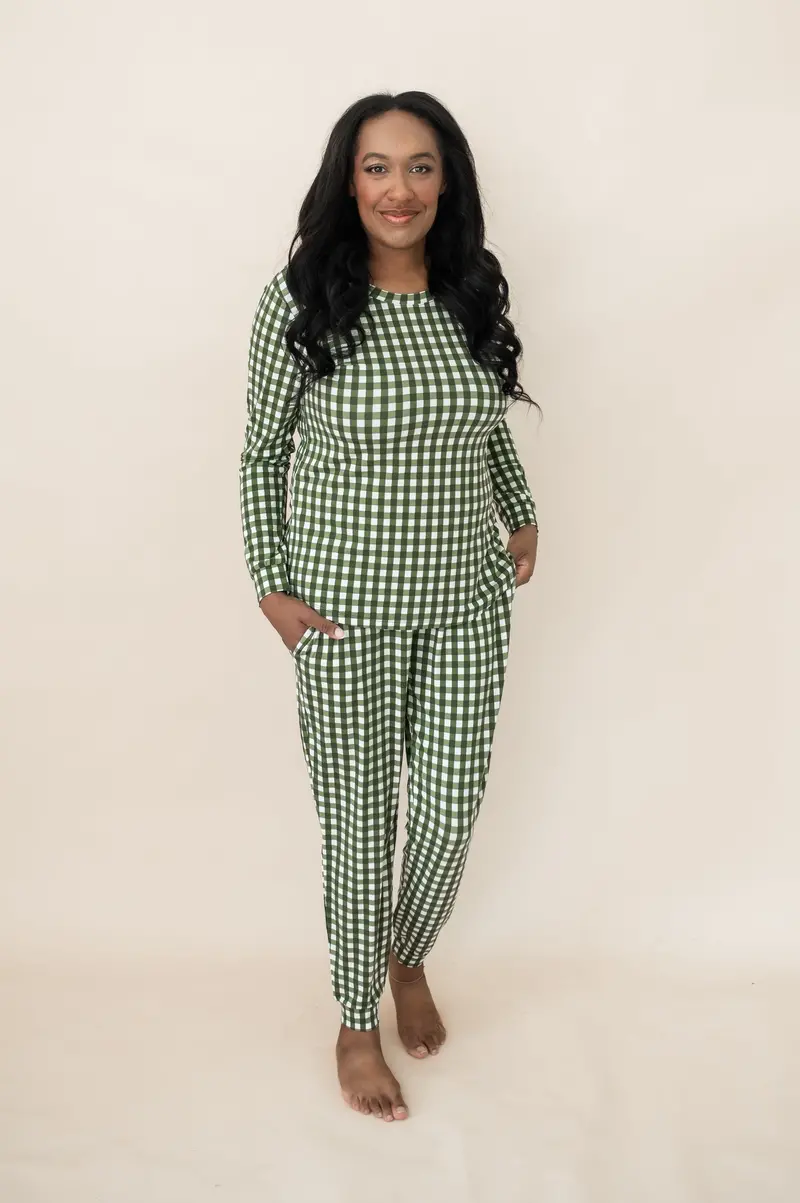 Women's Jogger Pajama Set In Gingham Fir 3