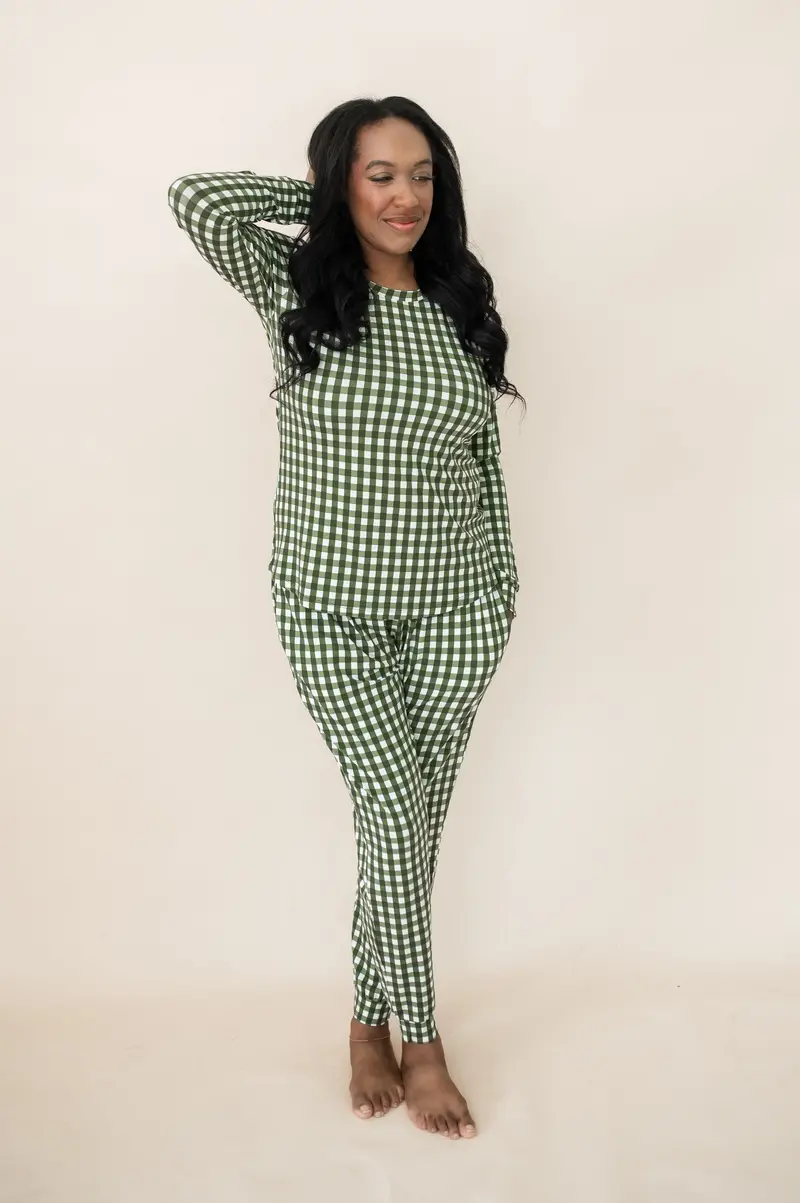 Women's Jogger Pajama Set In Gingham Fir 4