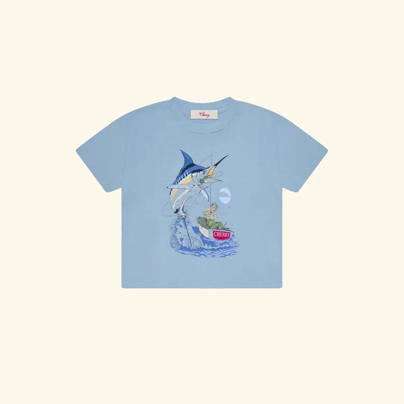 Women's Marlin Boxy Baby Tee (Light Blue) 1