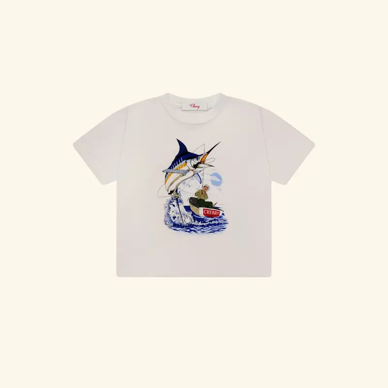Women's Marlin Boxy Baby Tee (White) 1