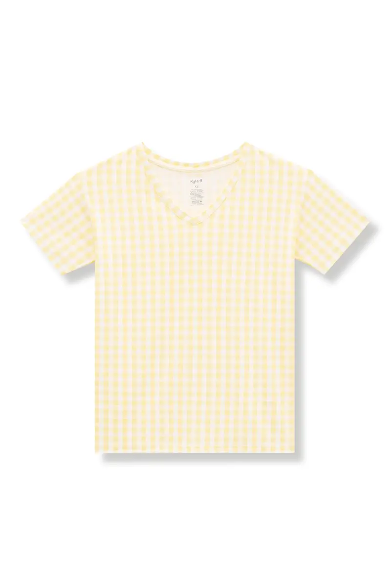 Women's Relaxed Fit V-Neck In Gingham Chamomile 1