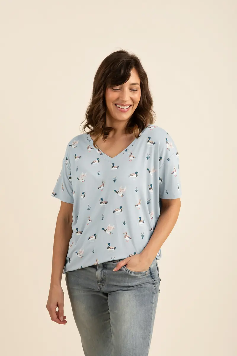 Women's Relaxed Fit V-Neck In Mallard Duck 1