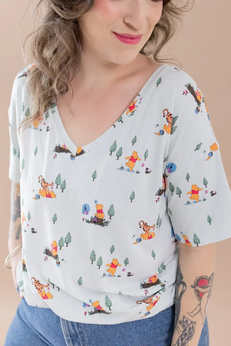 Women's Relaxed Fit V-Neck In Winnie The Pooh Hundred Acre Wood 1