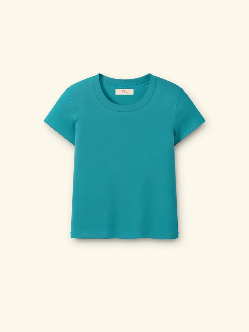 Women's Ribbed Fitted Tee (Turquoise) 1