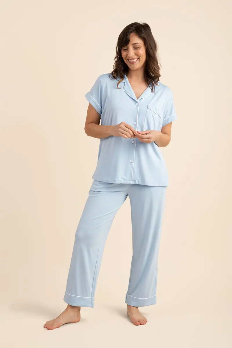 Women's Short Sleeve Cropped Pajama Set In Breeze 1