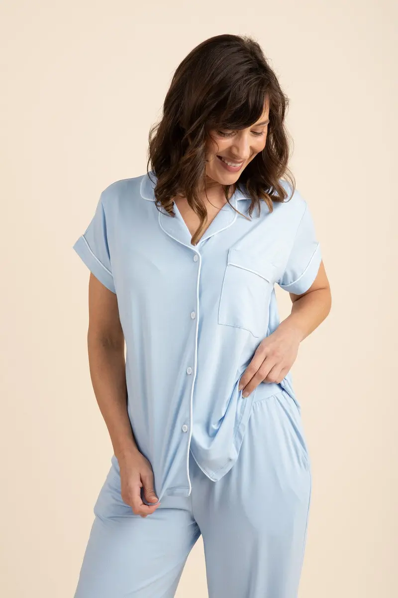 Women's Short Sleeve Cropped Pajama Set In Breeze 2