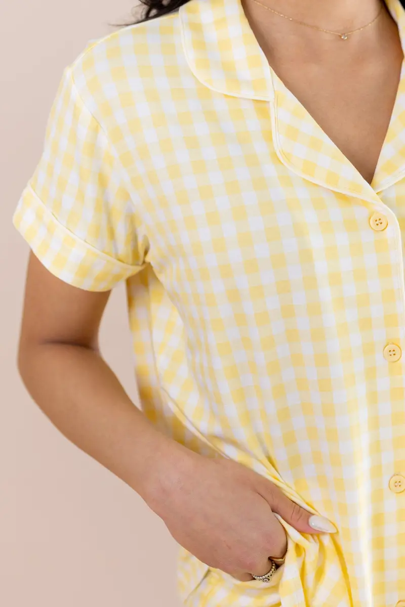 Women's Short Sleeve Cropped Pajama Set In Gingham Chamomile 2