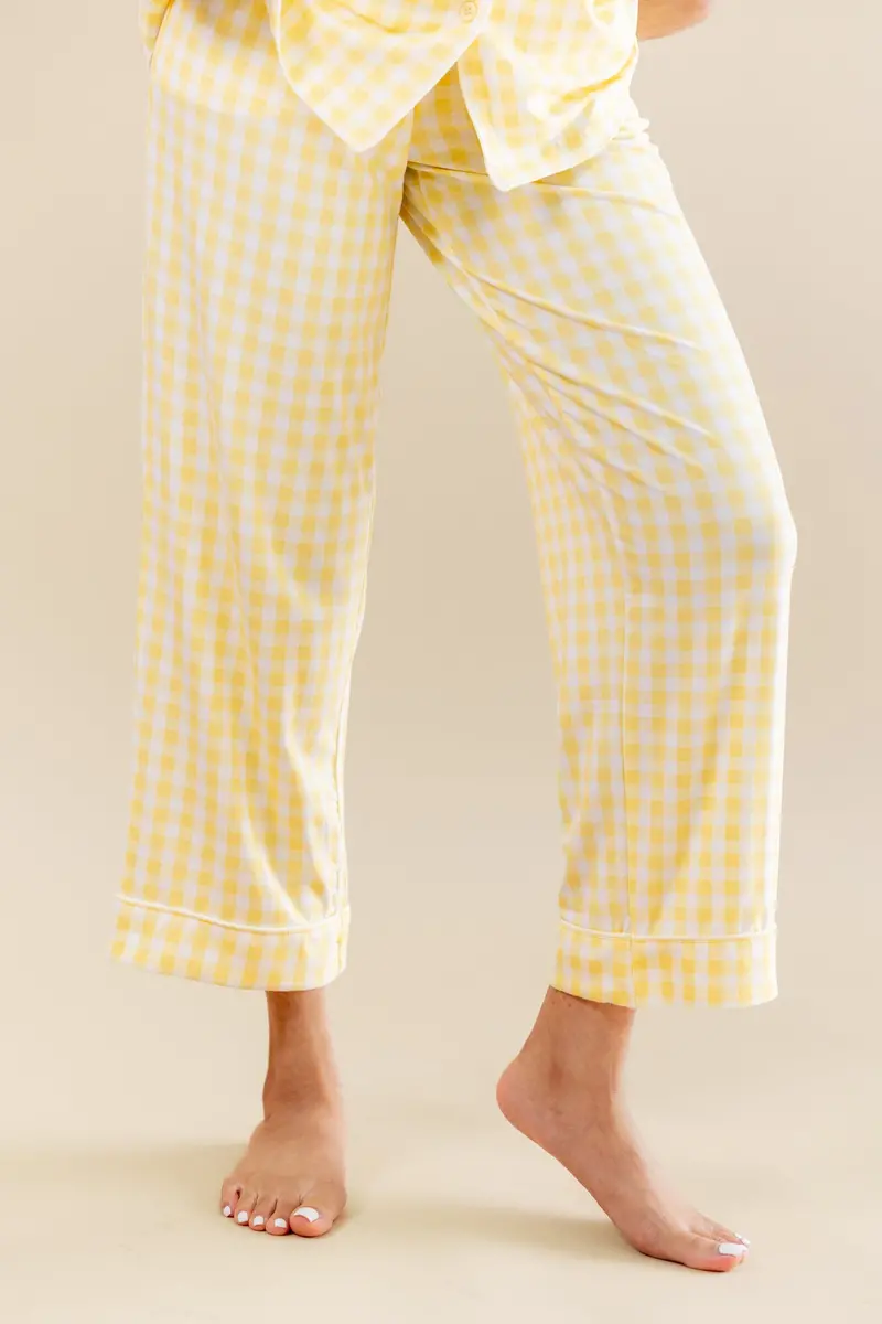Women's Short Sleeve Cropped Pajama Set In Gingham Chamomile 3