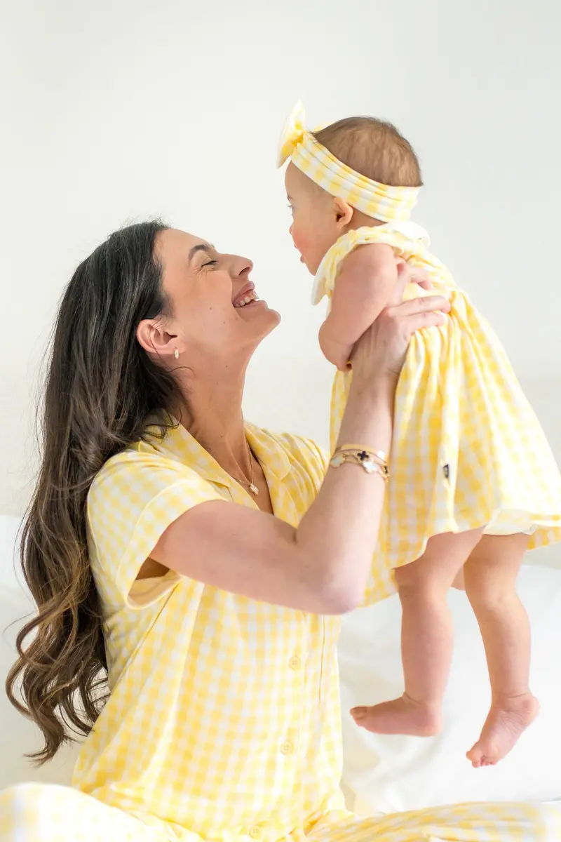 Women's Short Sleeve Cropped Pajama Set In Gingham Chamomile 4