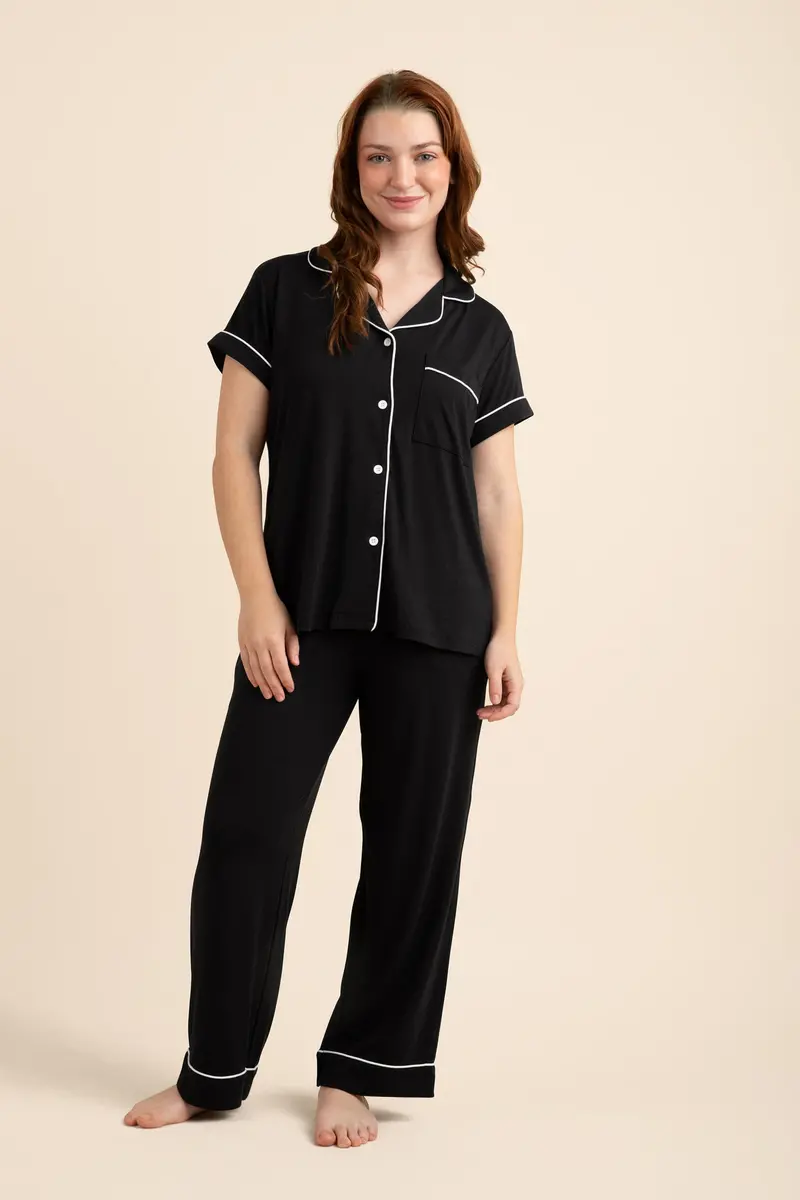Women's Short Sleeve Cropped Pajama Set In Midnight 1