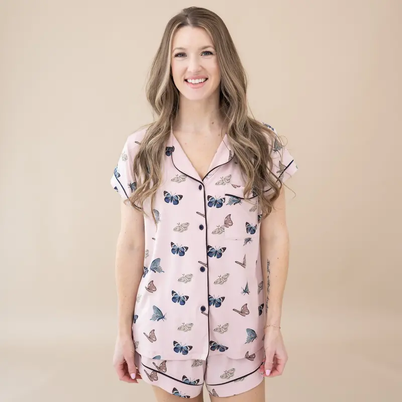 Women’S Short Sleeve Pajama Set In Blush Butterfly 1