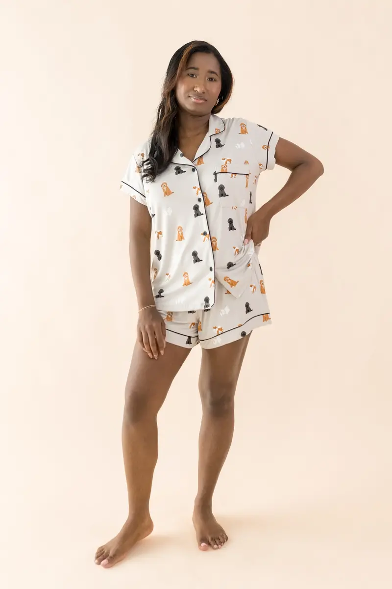 Women's Short Sleeve Pajama Set In Fluffy Dog 1