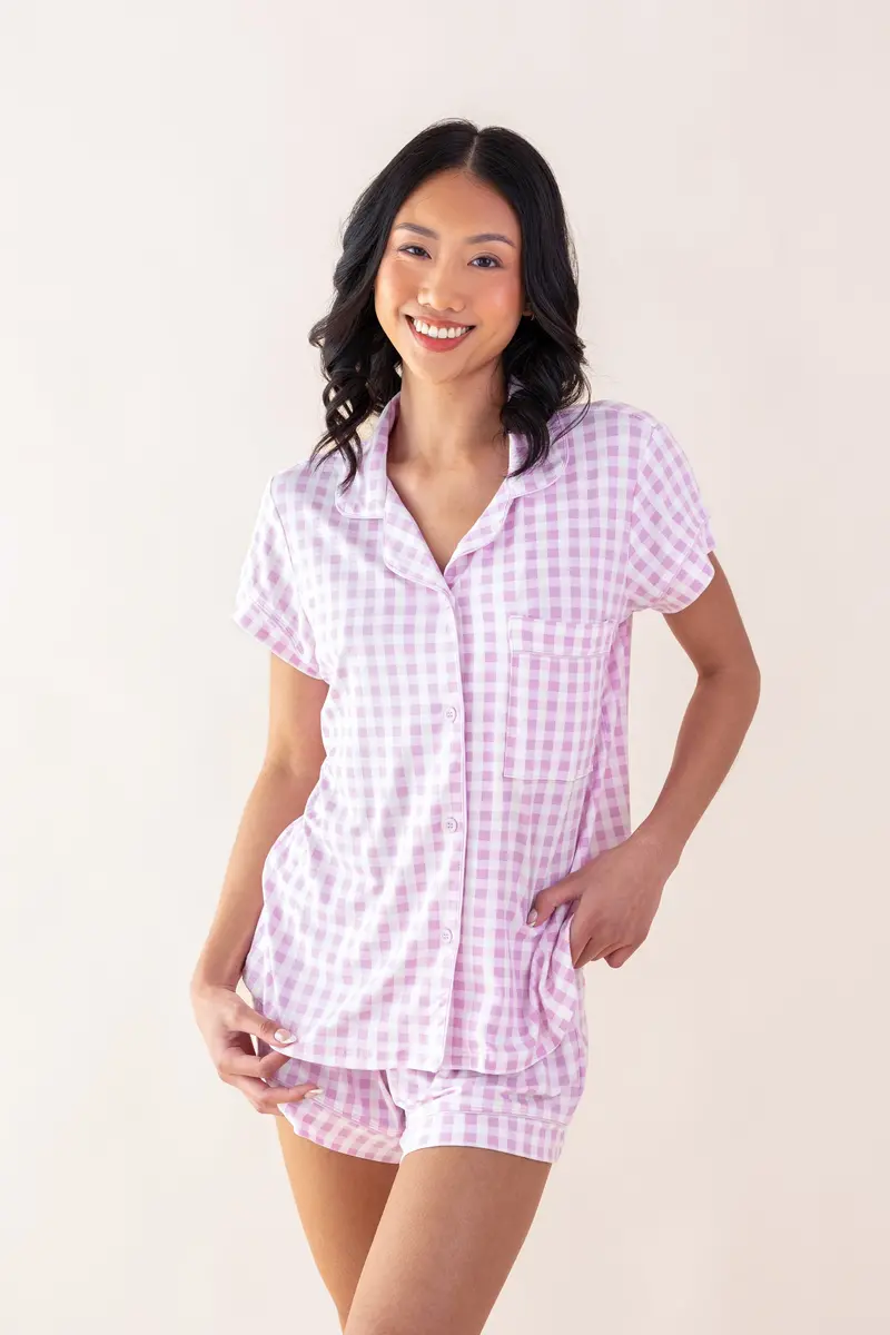 Women's Short Sleeve Pajama Set In Gingham Thistle 1
