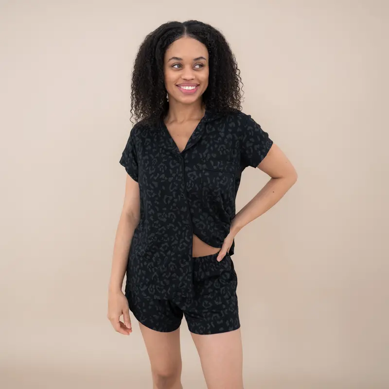 Women’S Short Sleeve Pajama Set In Midnight Leopard 1