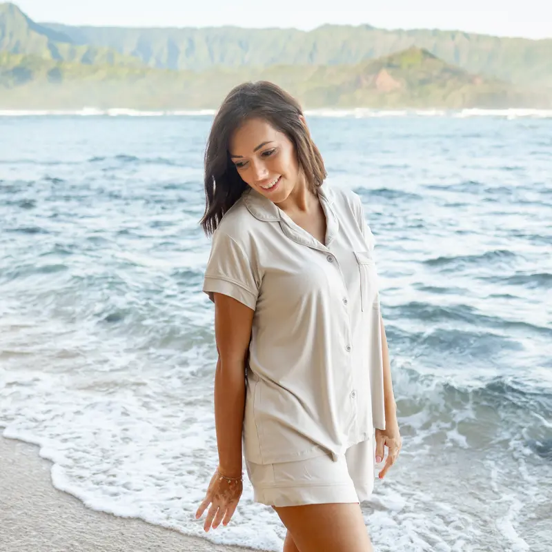 Women’S Short Sleeve Pajama Set In Oat 5