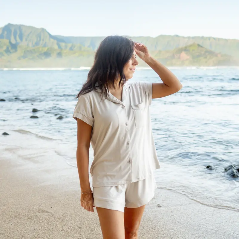 Women’S Short Sleeve Pajama Set In Oat 6