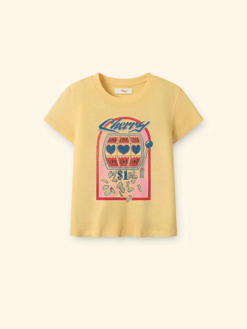 Women's Slot Machine Fitted Baby Tee (Butter Yellow) 1