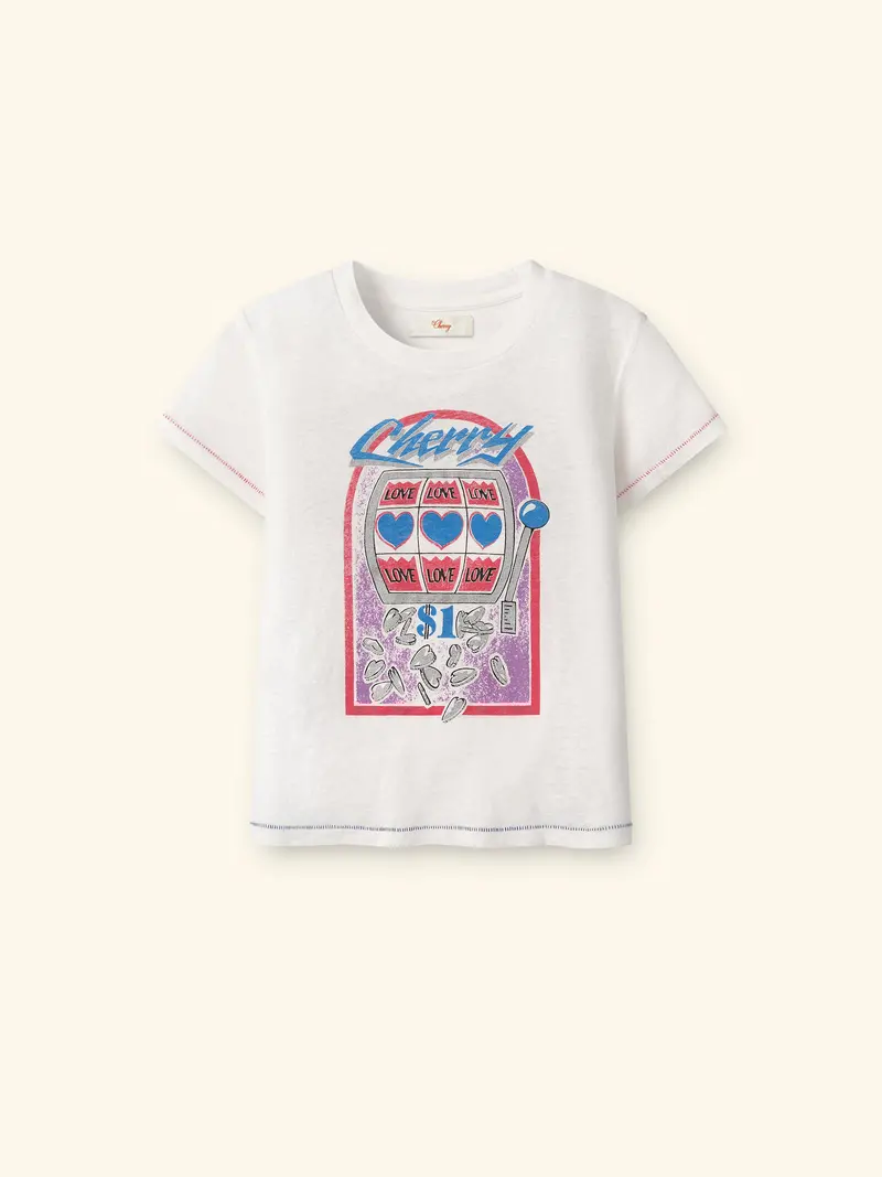 Women's Slot Machine Fitted Baby Tee (Vintage White) 1