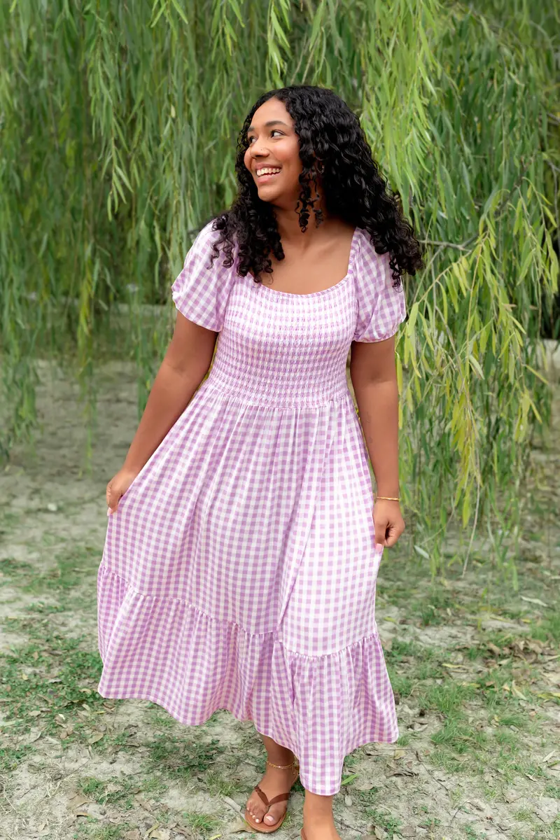 Women’S Smocked Dress In Gingham Thistle 1