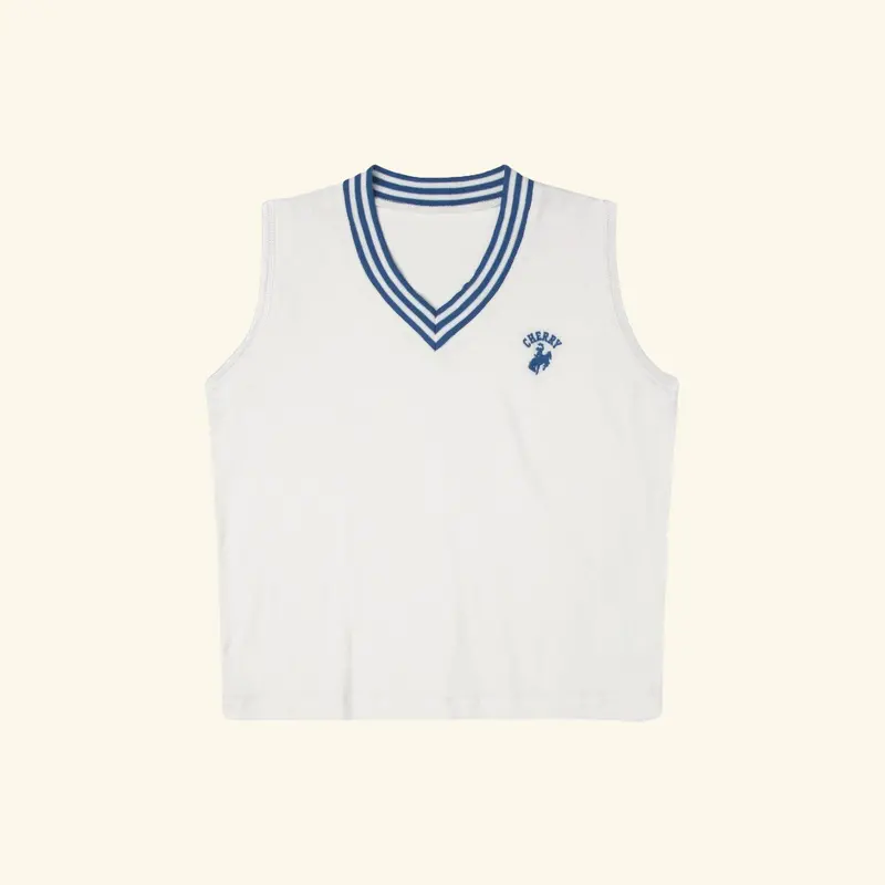 Women's V-Neck Tank (White/Blue) 1
