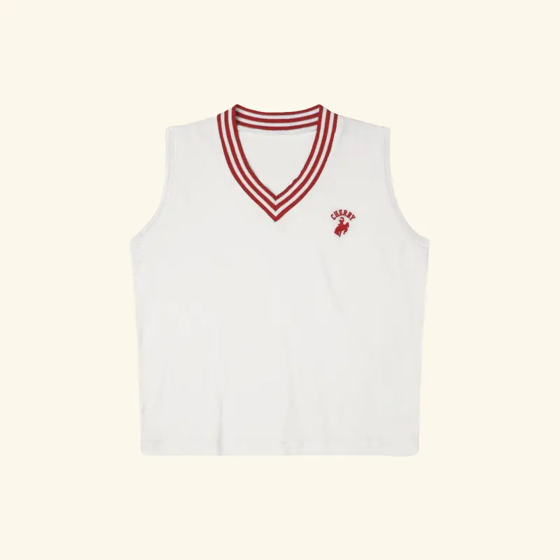 Women's V-Neck Tank (White/Red) 1