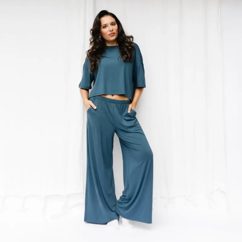 Women's Wide Leg Pant Set In Atlantic 1