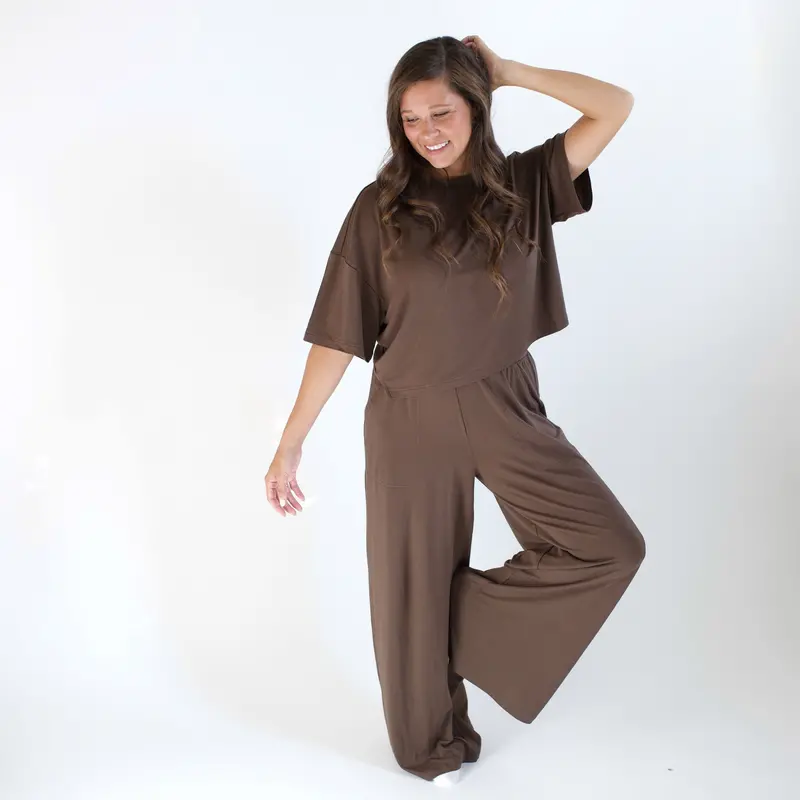 Women's Wide Leg Pant Set In Espresso 1