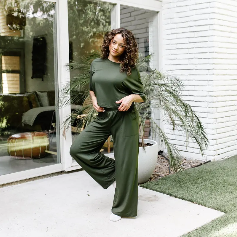 Women's Wide Leg Pant Set In Fir 1