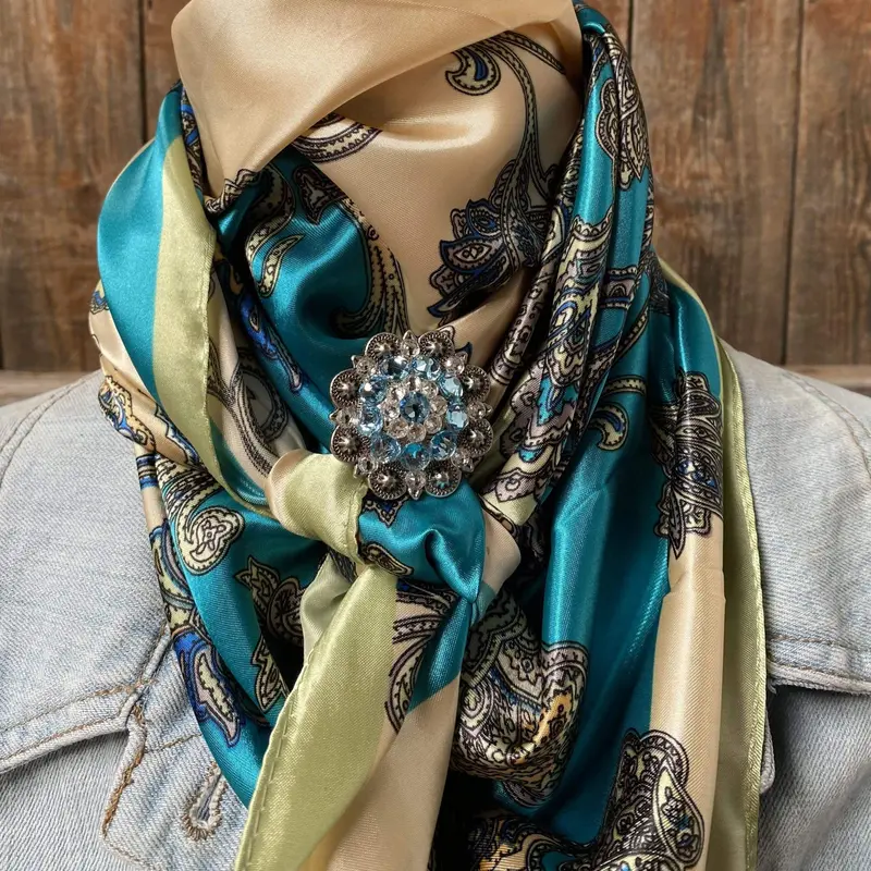 Wrc299a Turquoise Paisley Wild Rag / Scarf - Antique Aqua & Clear Slide 1