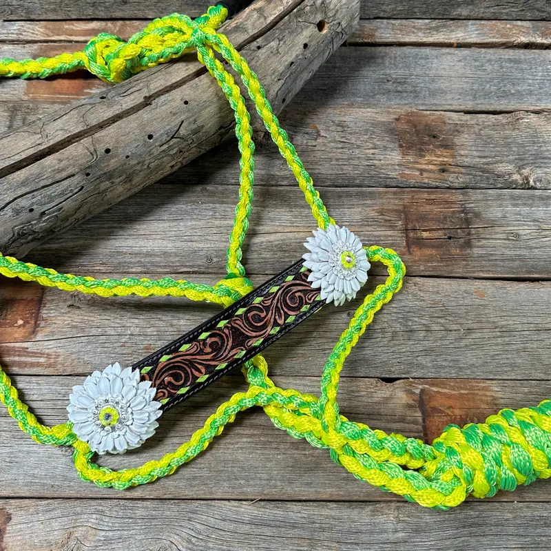 Yellow And Lime Mule Tape Halter - White Daisy #Mt217 1
