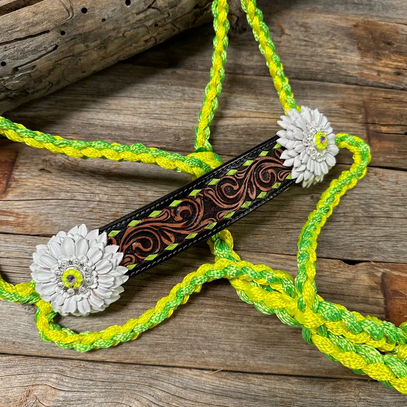 Yellow And Lime Mule Tape Halter - White Daisy #Mt217 2