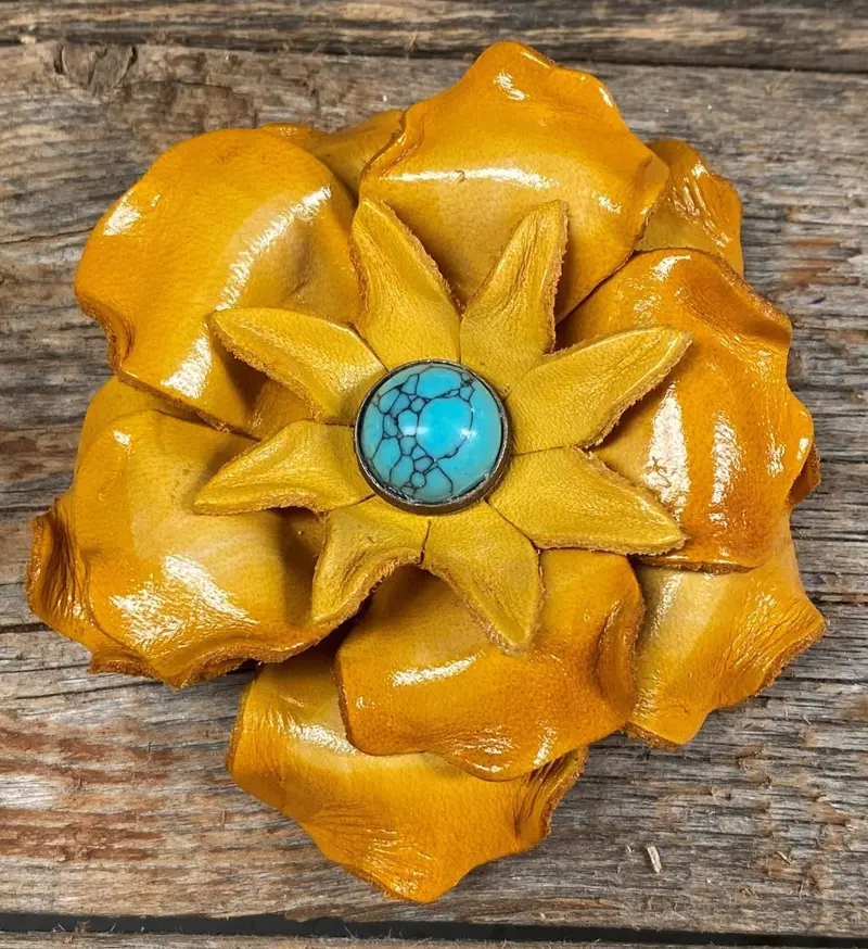 Yellow Gardenia Flower With Round Turquoise Cabochon 1