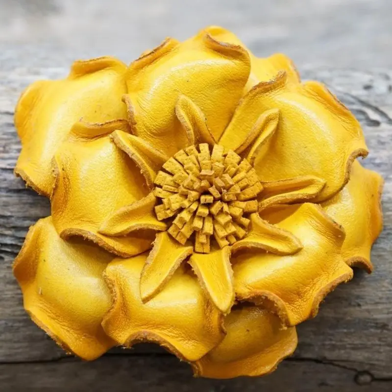 Yellow Gardenia Leather Flower 1