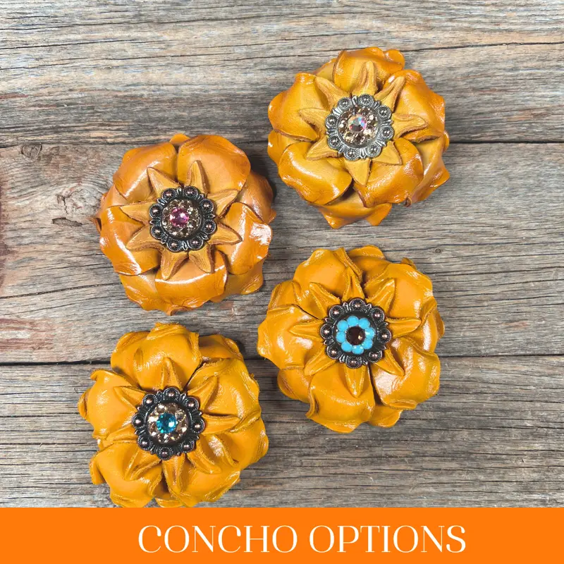Yellow Gardenia Leather Flowers - 1" Crystal Conchos - Options 1