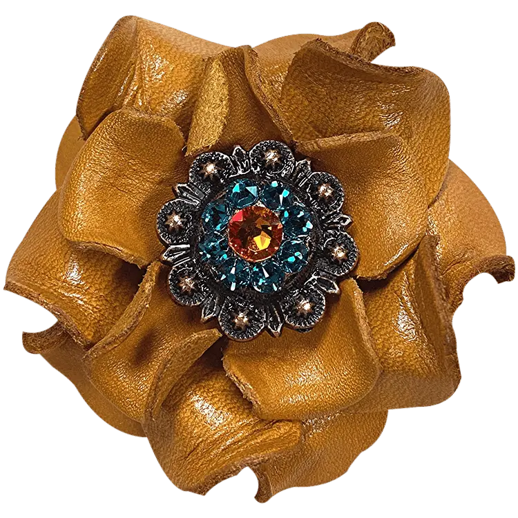 Yellow Rose Flower With Copper Fireopal And Teal 1" Concho 1