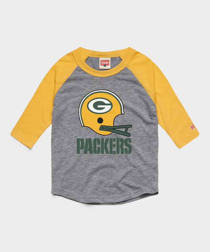 Youth Green Bay Packers Big Helmet Raglan 1