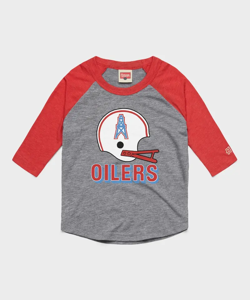 Youth Oilers Football Big Helmet Raglan 1
