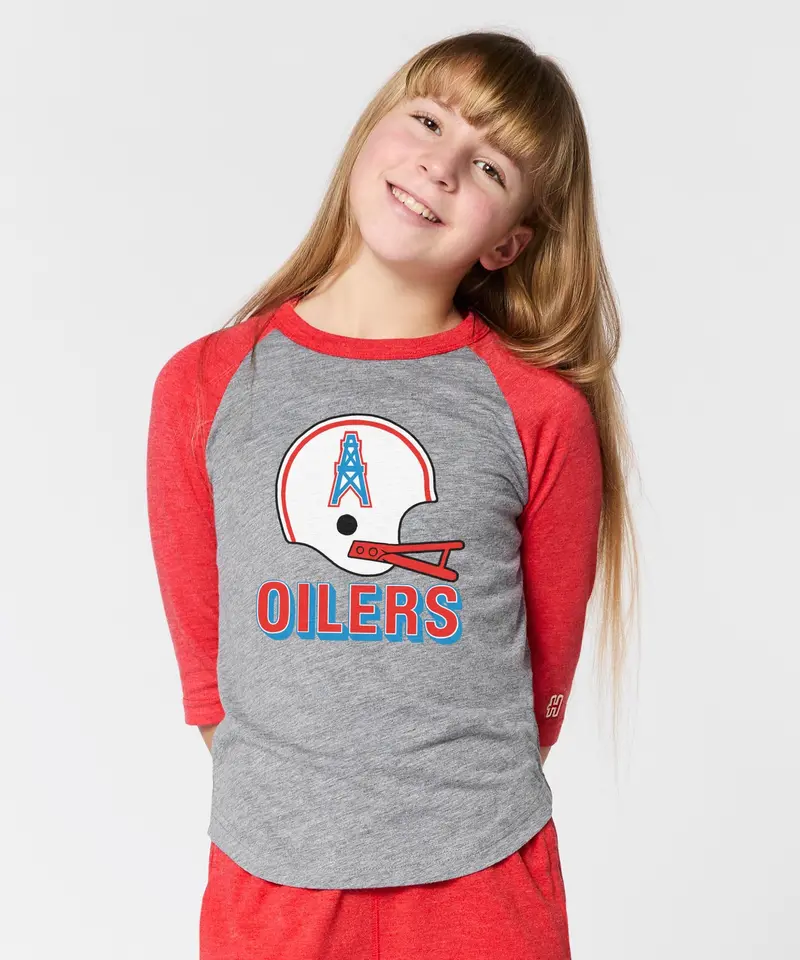 Youth Oilers Football Big Helmet Raglan 3