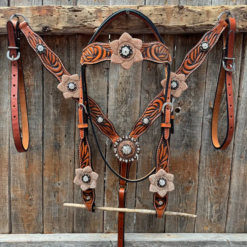 Zebra Rose Gold And Clear Browband / Breastcollar Tack Set #Bbbc654 1