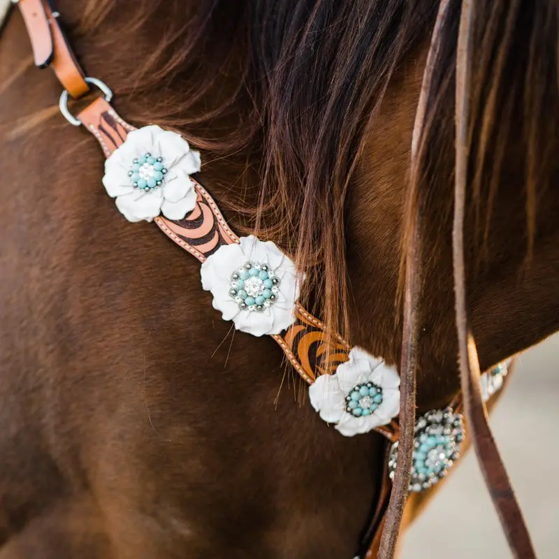 Zebra Turquoise And White Browband / Breastcollar Tack Set #Bbbc536 2