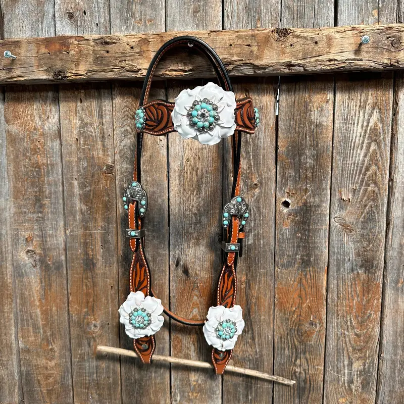 Zebra Turquoise And White Browband / Breastcollar Tack Set #Bbbc536 2