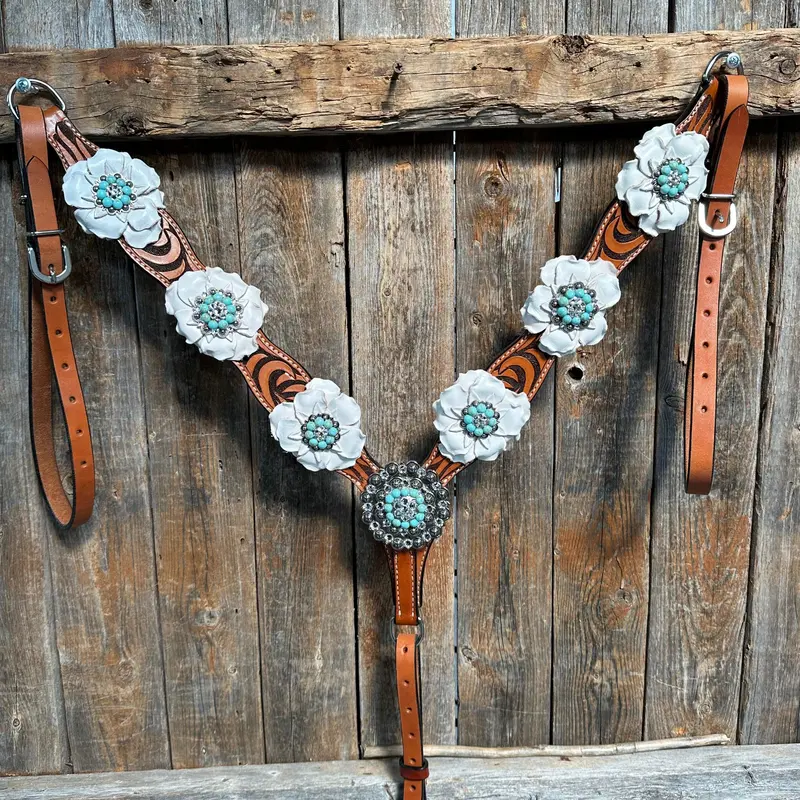 Zebra Turquoise And White Browband / Breastcollar Tack Set #Bbbc536 3