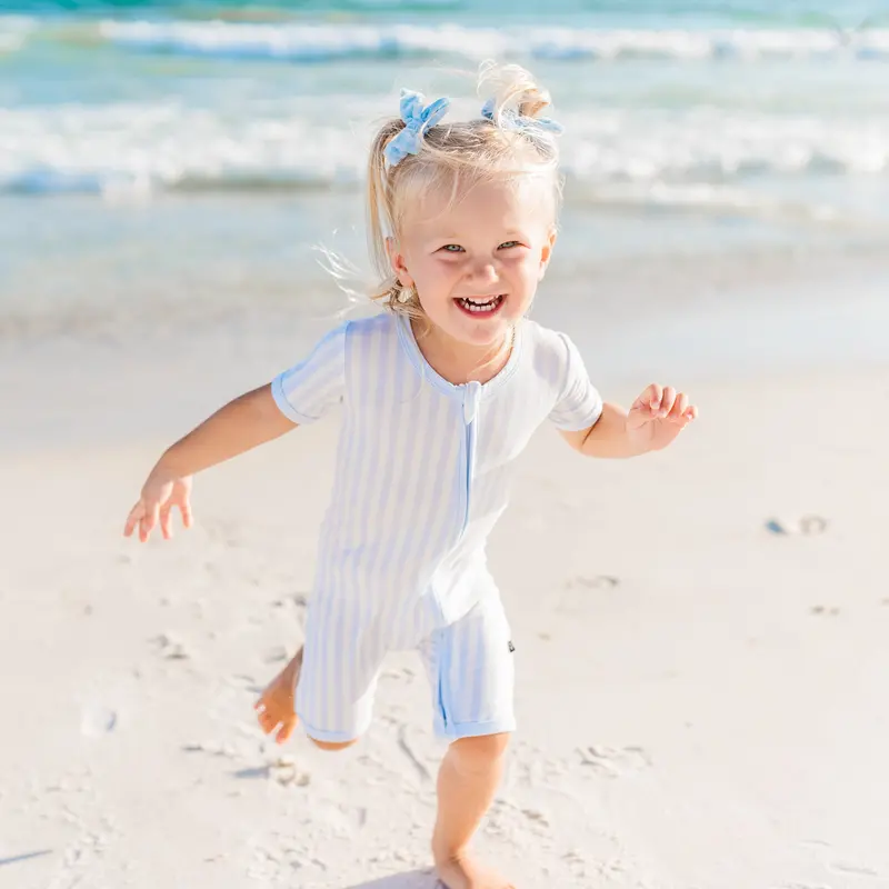 Zipper Shortall Romper In Small Mist Stripe 1